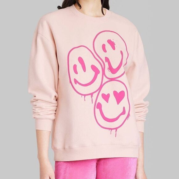 Wild Fable Punk Blush Smiley Face Sweatshirt XS - Picture 3 of 6